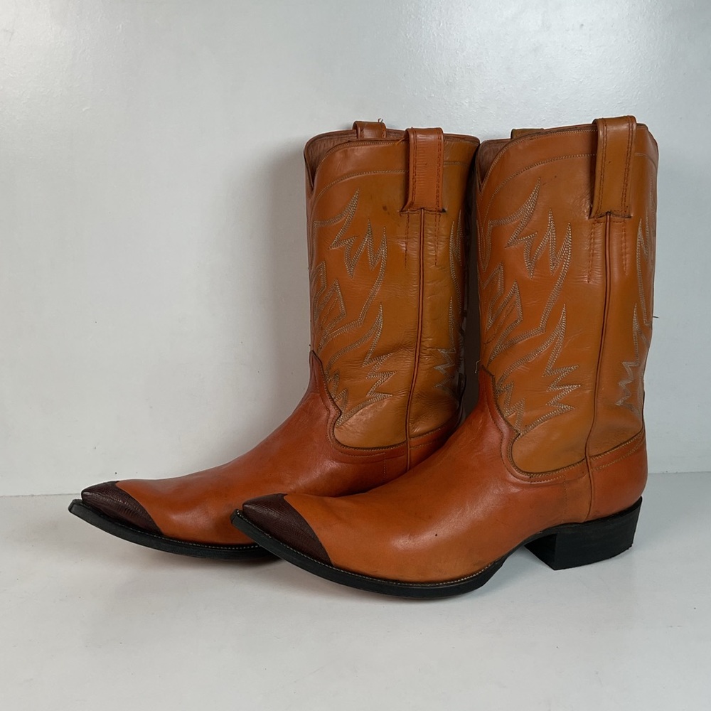 Vintage Cowtown Handmade Cowboy Boots | Lizard Wingtip | Pumpkin Orange | 13 D
